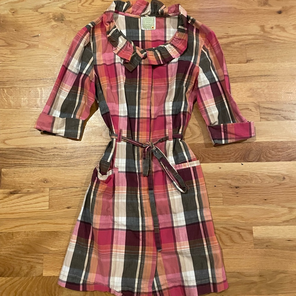 ⚡️FLASH SALE⚡️ Anthropologie Little Yellow Button Pink Plaid Dress Small